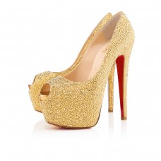 Szpilki Christian Louboutin Highness Strass 160 mm z odkrytym palcem żółte