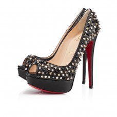 Szpilki Christian Louboutin Lady Peep Spikes 140 mm Peep Toe, czarne/mieszane