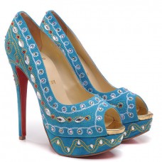 Christian Louboutin Bollywoody 140mm Peep Toe Pumps Niebieskie