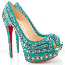 Christian Louboutin Bollywoody 140mm Peep Toe Pumps Turkusowe Christian Louboutin Bollywoody 140mm Peep Toe Pumps Turkusowe