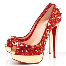 Szpilki Christian Louboutin Very Mix 140 mm z odkrytym palcem w kolorze czerwonym